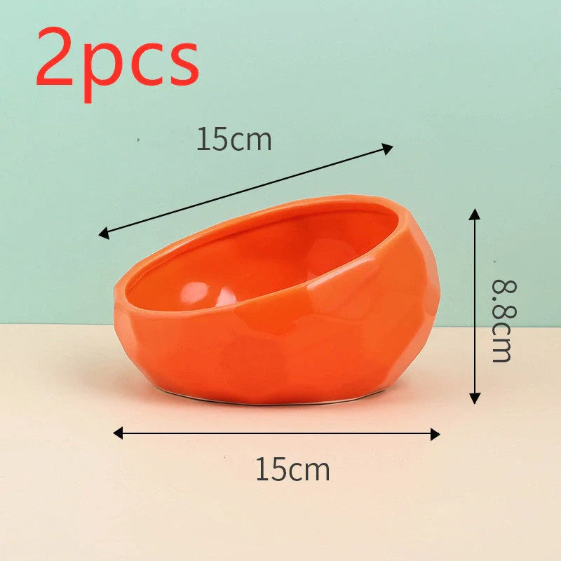 Elegant ceramic pet bowl with oblique mouth design for cats and dogs