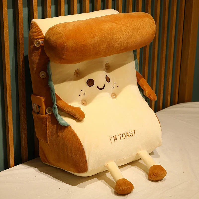 Cosy cushioned bedside pillow with soft plush exterior, ergonomic headrest, and comfortable waist support