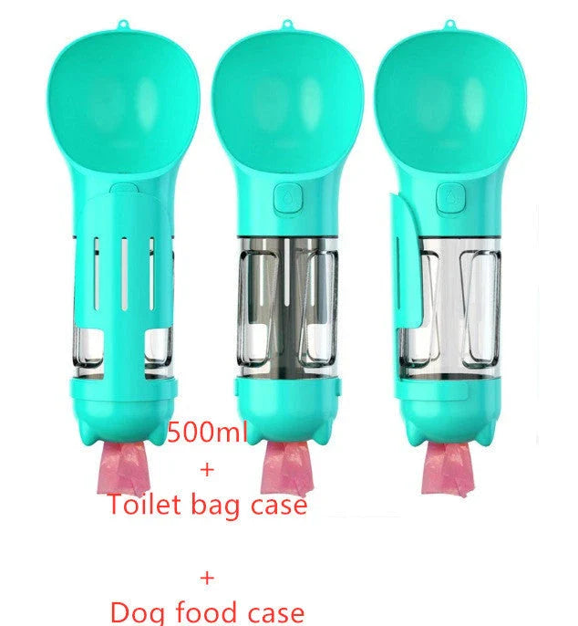 Multipurpose Pet Water Bottle with Feeding Bowl and Waste Bag Storage - Durable, Portable, and Convenient