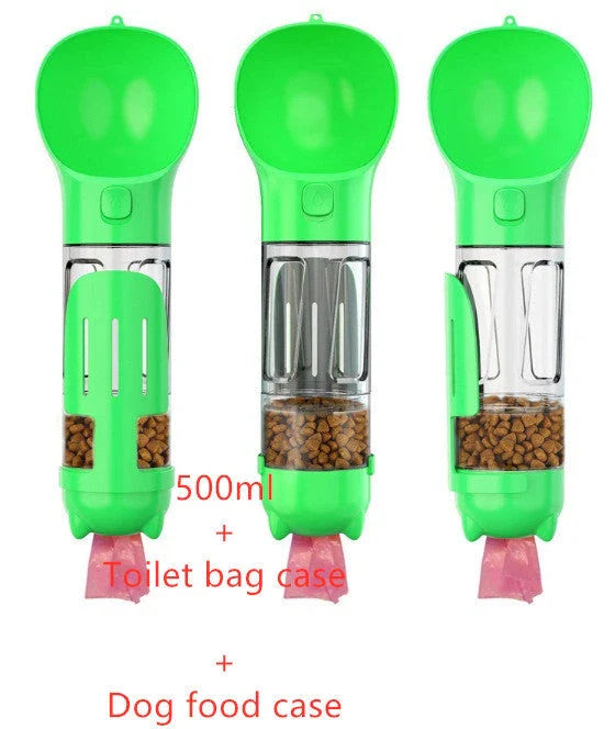 Multipurpose Pet Water Bottle with Feeding Bowl and Waste Bag Storage - Durable, Portable, and Convenient