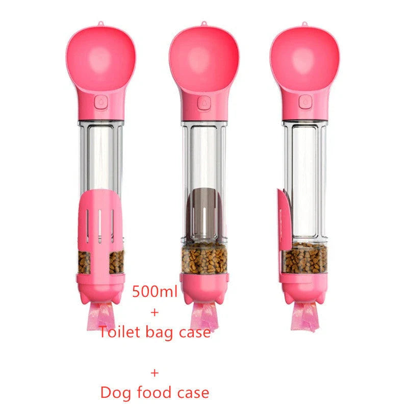 Multipurpose Pet Water Bottle with Feeding Bowl and Waste Bag Storage - Durable, Portable, and Convenient