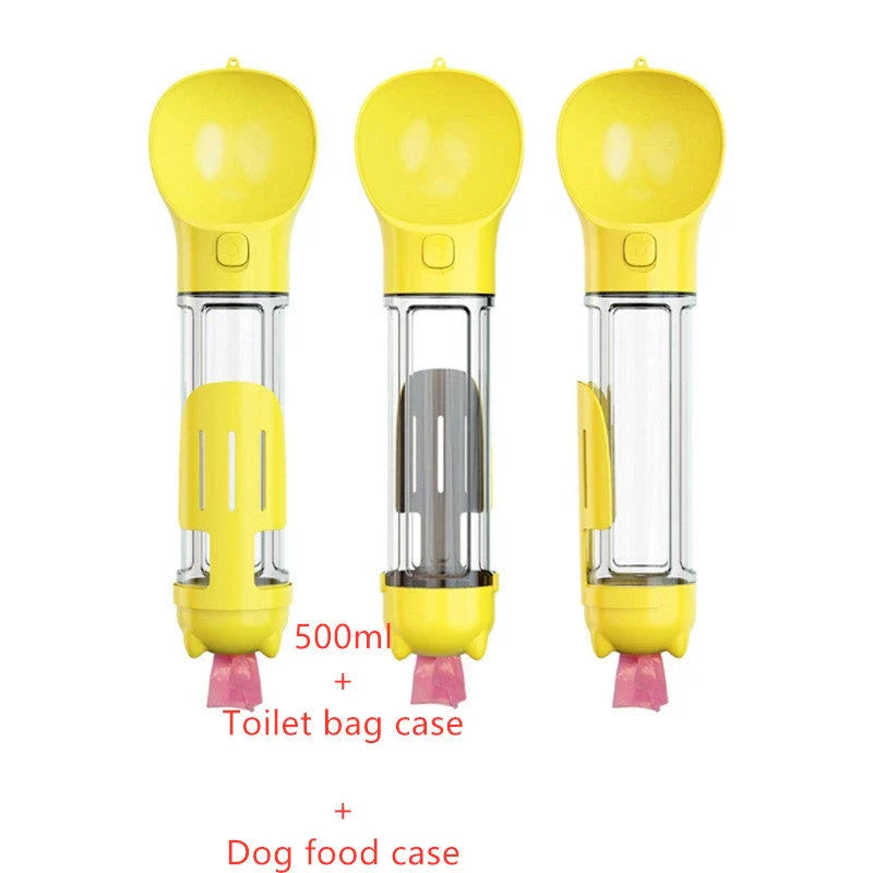 Multipurpose Pet Water Bottle with Feeding Bowl and Waste Bag Storage - Durable, Portable, and Convenient