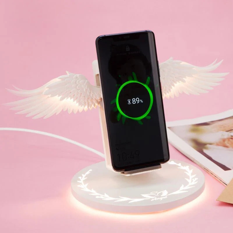 Elegant LED Angel Wings Wireless Charger for Smartphones with Unfolding Angel Wings Design and Fast 10W Wireless Charging Capabilities