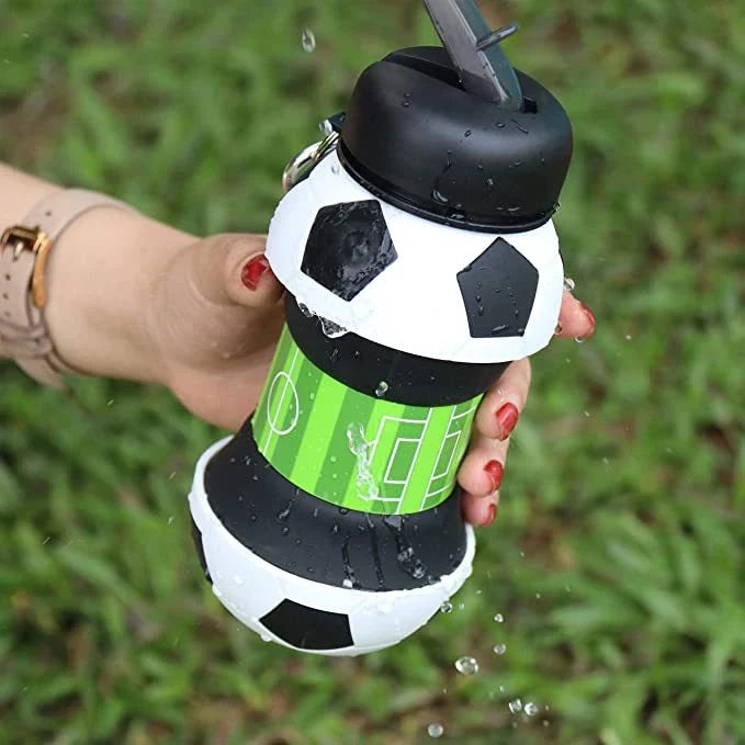 Homeenjoy UK Collapsible Football-Shaped Silicone Water Bottle with Straw - Leak-Proof and Portable for Sports and Travel