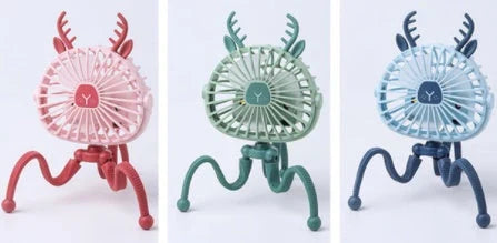 Portable desk fan with cute animal-inspired design, adjustable 360-degree rotation, and 3 wind speed settings for customized cooling