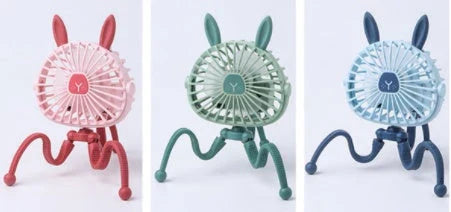 Portable desk fan with cute animal-inspired design, adjustable 360-degree rotation, and 3 wind speed settings for customized cooling