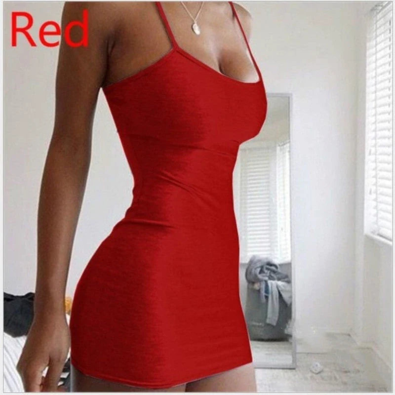Stylish spaghetti strap mini dress in various colors, showcasing a flattering, form-fitting silhouette for fashionable women