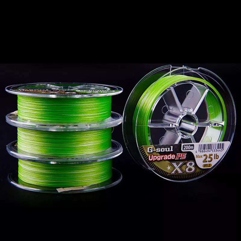 YGK PE Line 8 Series Fishing Line with fluorescent colour options for enhanced visibility