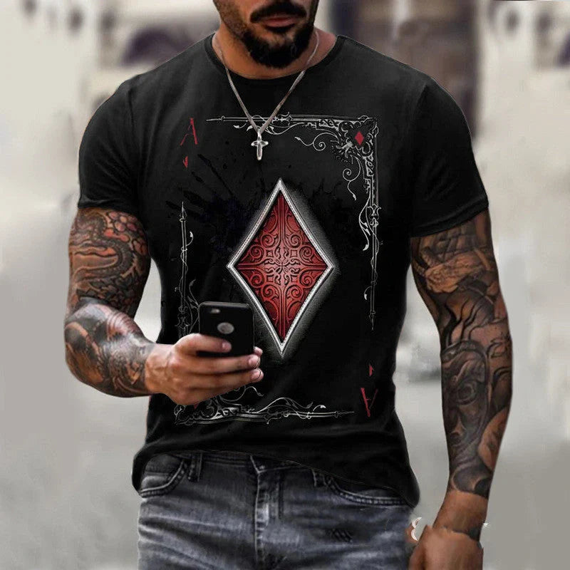Classic men's t-shirt with playing card-inspired print in various colours and sizes