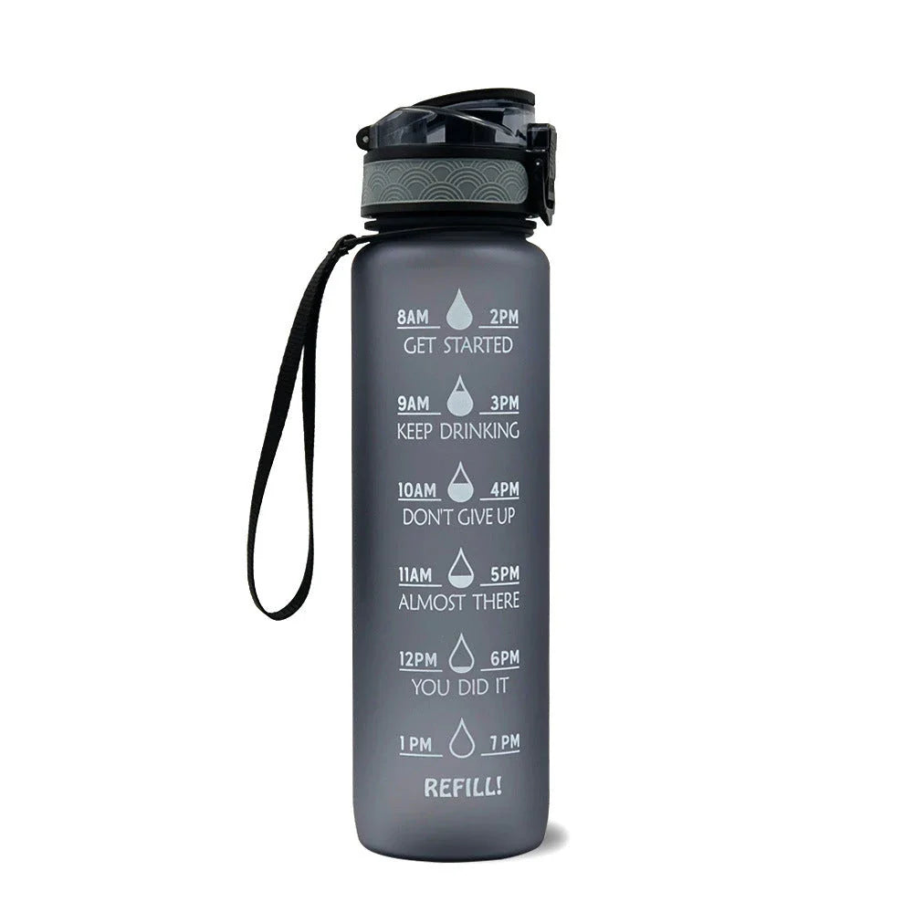 Motivational 1L Sport Water Bottle with Time Tracker and Leak-Proof Design