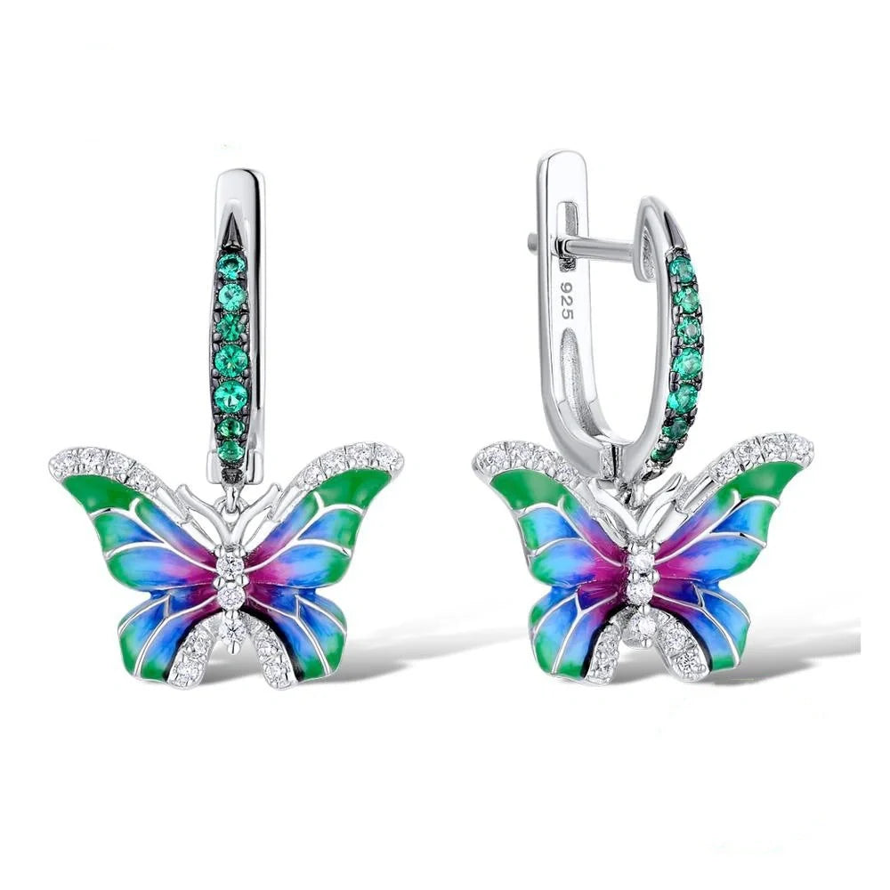 Vibrant epoxy butterfly ring and enamel paint jewelry set with intricate designs