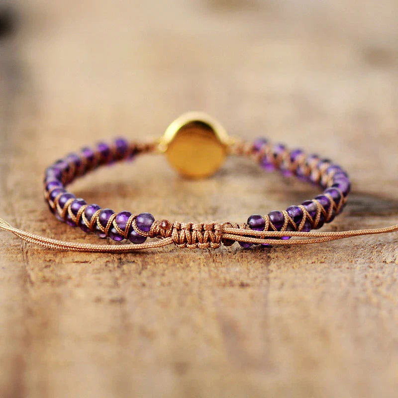 Stylish stone-wrapped bracelets featuring genuine amethyst and opal accents in a braided design