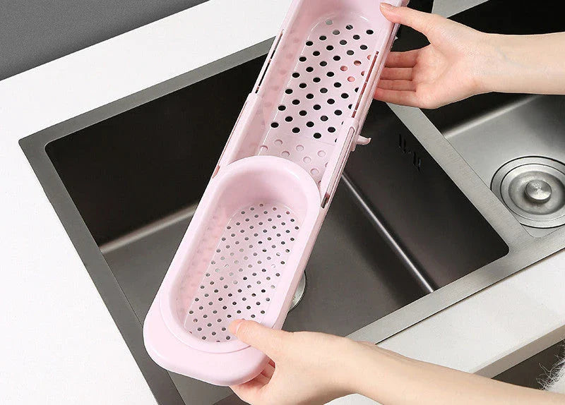 Adjustable sink organiser with drainage rack, versatile storage solution for kitchens