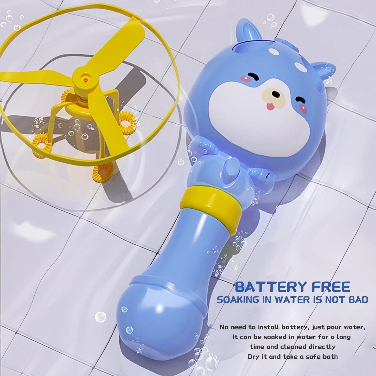Charming bamboo dragonfly bubble machine toy with colourful bubbles floating in the air, perfect for outdoor playtime and parties