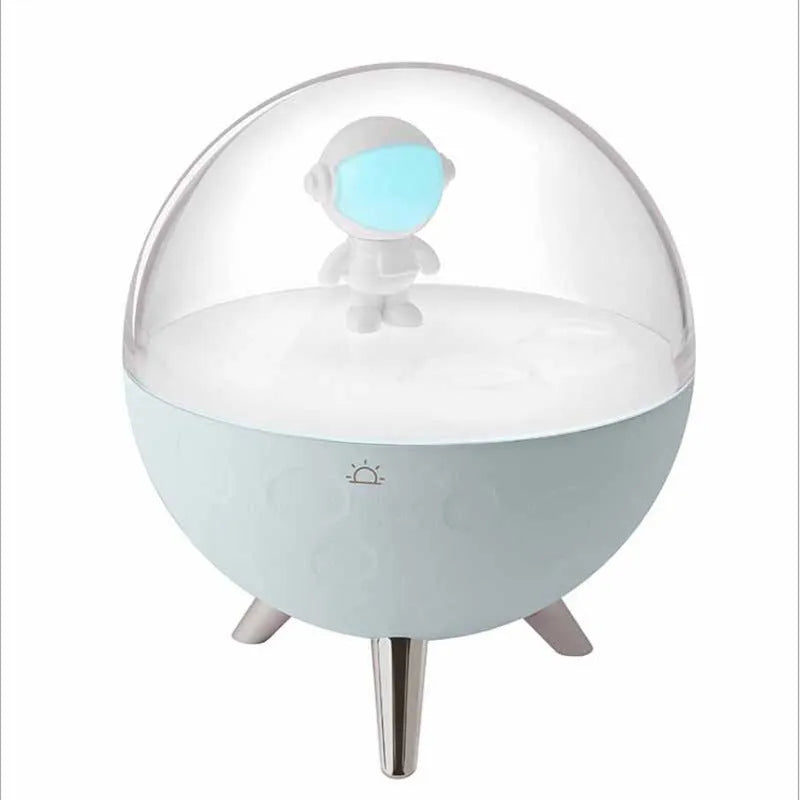 A modern simple style USB-powered cartoon LED night light showing white and blue light colour options.