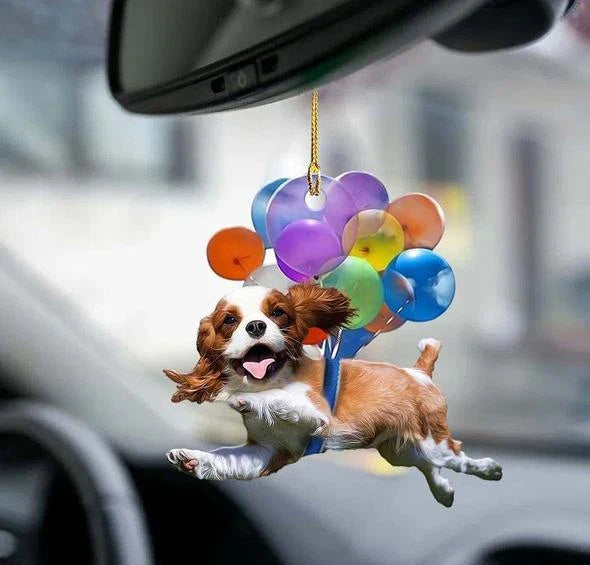 Charming dog-shaped car decoration with vibrant parachute accent, made of durable acrylic for versatile use.