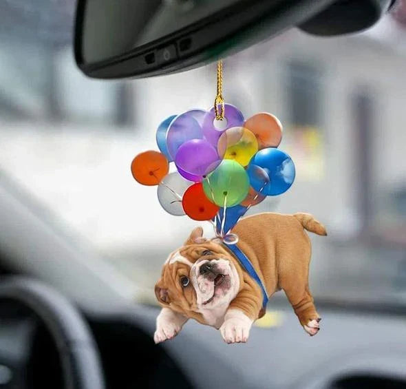Charming dog-shaped car decoration with vibrant parachute accent, made of durable acrylic for versatile use.
