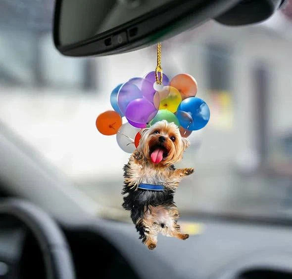 Charming dog-shaped car decoration with vibrant parachute accent, made of durable acrylic for versatile use.