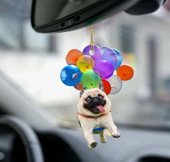 Charming dog-shaped car decoration with vibrant parachute accent, made of durable acrylic for versatile use.