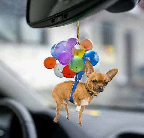 Charming dog-shaped car decoration with vibrant parachute accent, made of durable acrylic for versatile use.