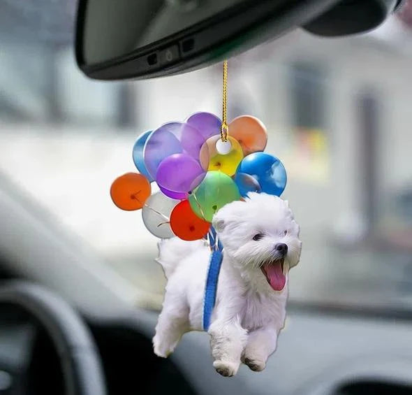Charming dog-shaped car decoration with vibrant parachute accent, made of durable acrylic for versatile use.