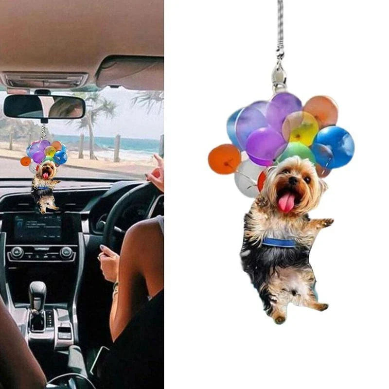 Charming dog-shaped car decoration with vibrant parachute accent, made of durable acrylic for versatile use.