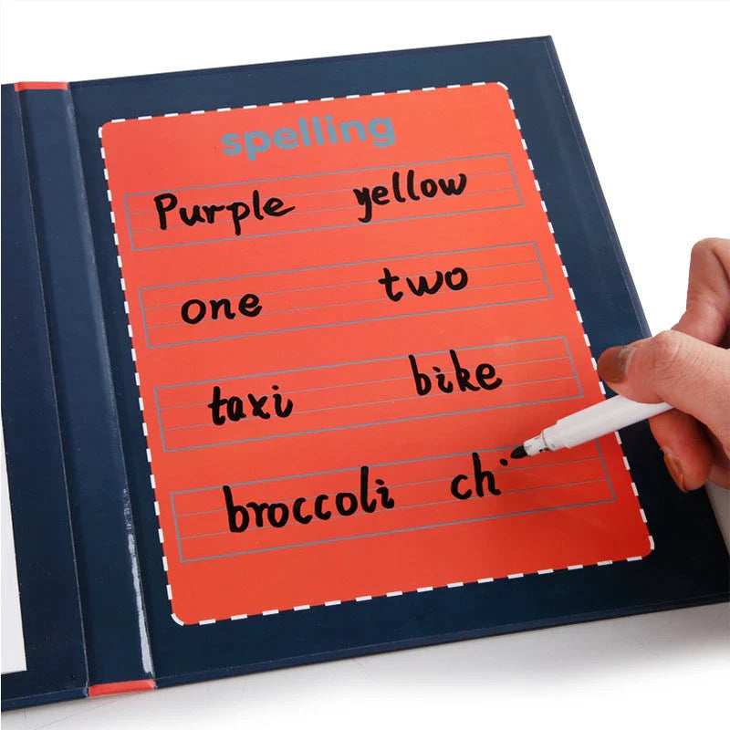 Magnetic spelling and letter workbook for primary school students with colorful puzzles, strong magnetic backing, and wooden construction