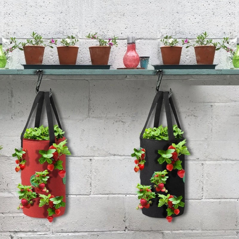 Premium vertical planting bags made of breathable non-woven fabric with 13 strategically placed holes for easy monitoring and harvesting
