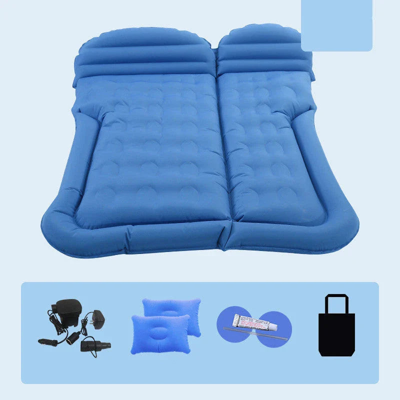 Luxury Inflatable Car Mattress for SUVs, featuring a plush flocking surface, convenient folding design, and easy inflation/deflation process for comfortable in-car napping and outdoor adventures.