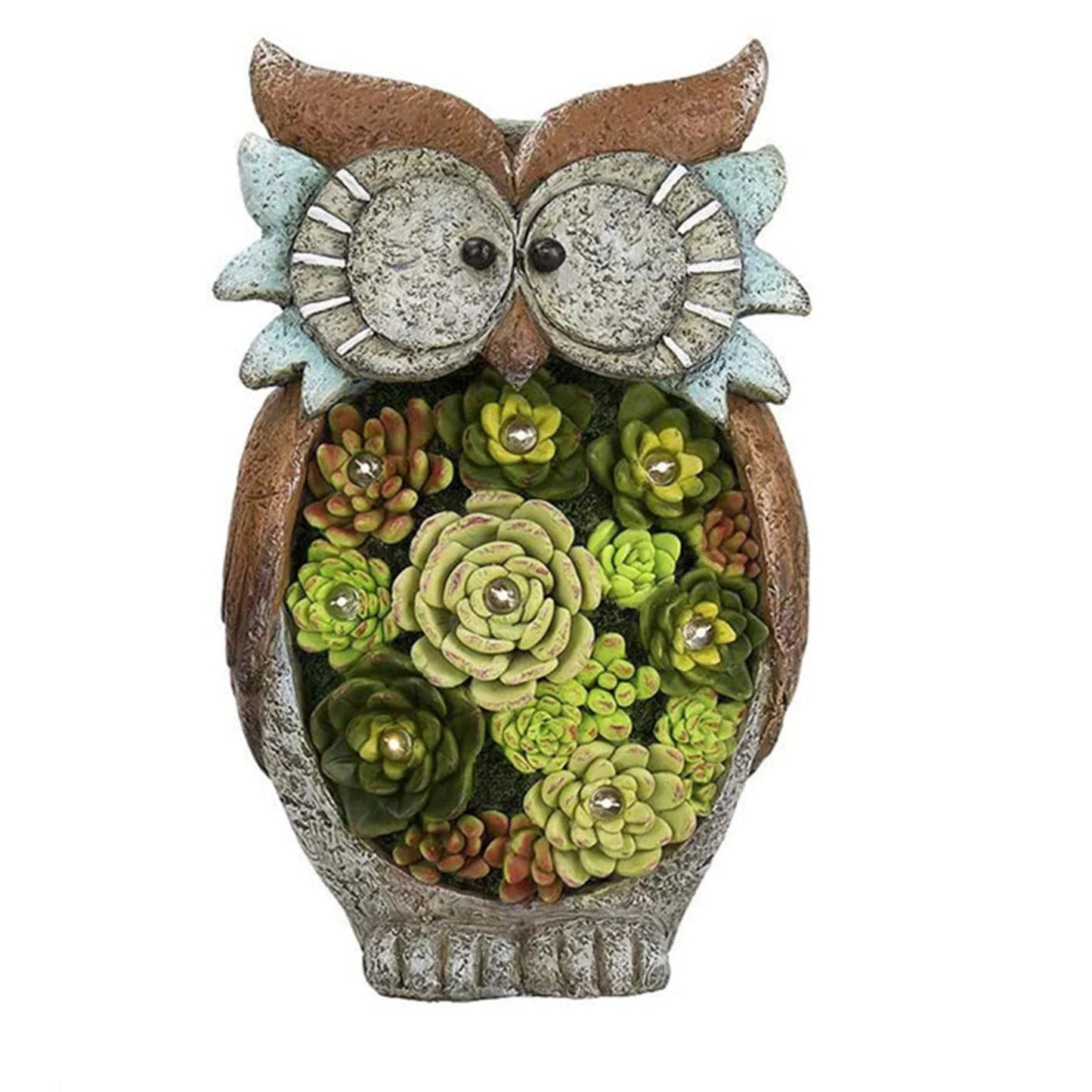 Decorative solar-powered owl-shaped outdoor light for backyard, patio, or garden use