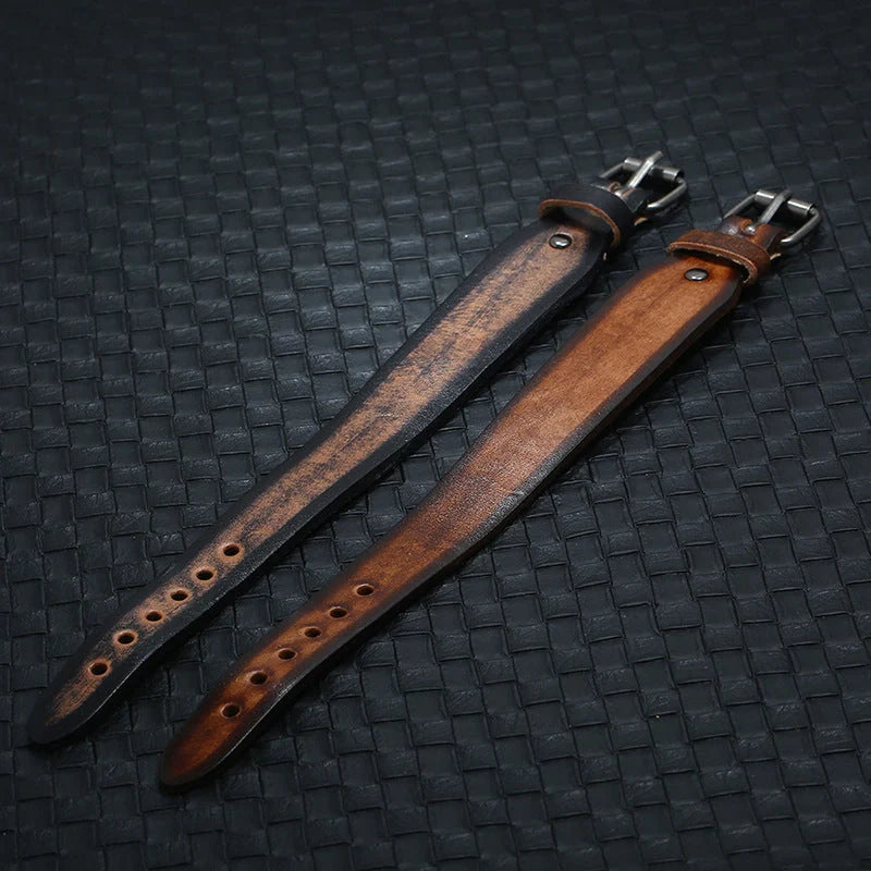 Punk style adjustable genuine leather bracelet for men with geometric buckle