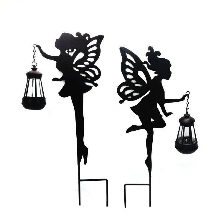 Solar-powered outdoor garden light with wrought-iron fairy lantern design, perfect for illuminating pathways, patios, and landscapes.