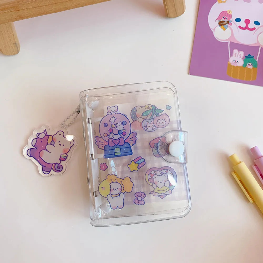 Japanese cute girl heart themed loose leaf refill paper sheets showing love bear, candy bear, star bunny, and rainbow castle patterns.