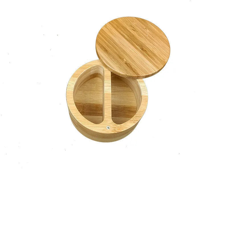 Bamboo seasoning box with spoon in single, double, or pear-shaped styles for solid spices.