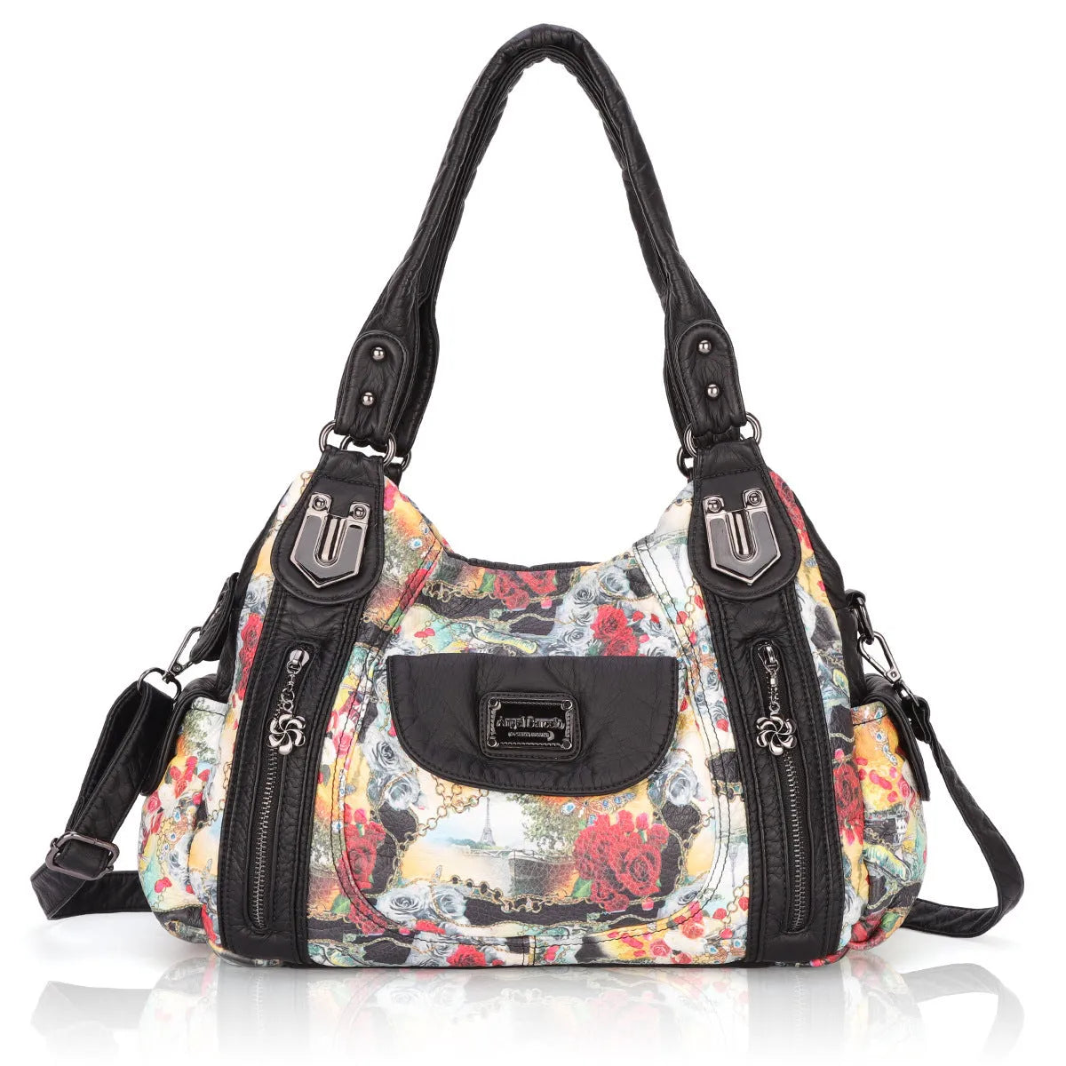 White women's PU leather handbag with dumpling style and horizontal square design