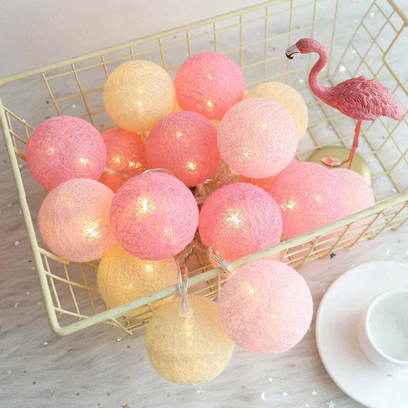 Cosy cotton ball fairy lights with warm, enchanting glow - natural, battery-powered home decor