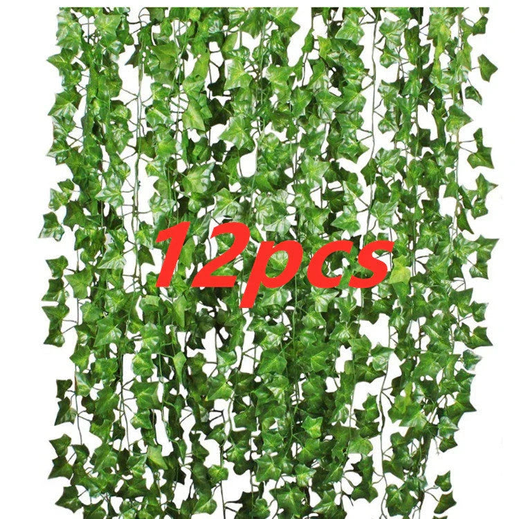 Premium silk hanging leaf garland with realistic green leaves and flexible rattan vine for customizable home, wedding, and garden decor