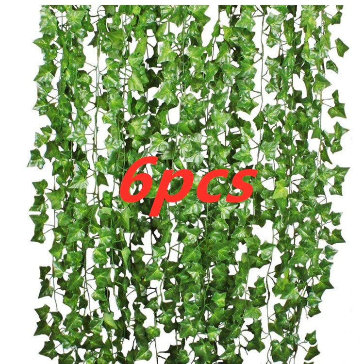 Premium silk hanging leaf garland with realistic green leaves and flexible rattan vine for customizable home, wedding, and garden decor