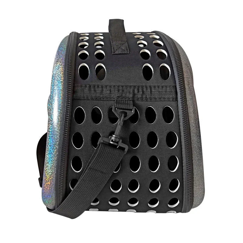 Versatile pet carrier made with premium EVA materials, featuring a foldable design and breathable mesh ventilation for comfortable outdoor adventures with your dog, cat, or rabbit.