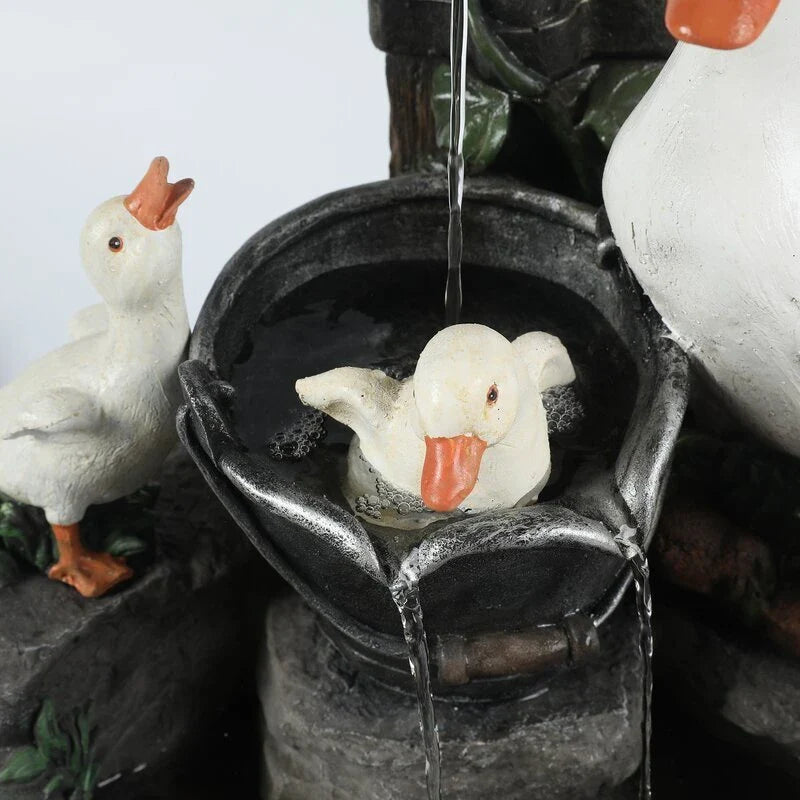 Handcrafted resin duck family garden statue ornament with rustic, natural design for outdoor and indoor home decor