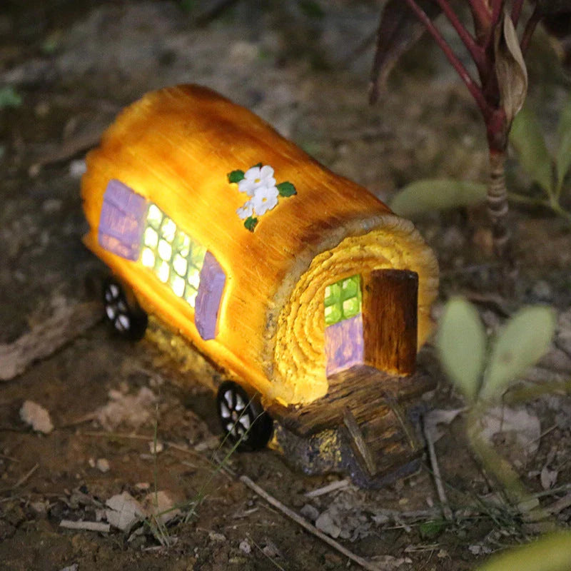 Solar-powered fairy house lamp with warm LED lighting for outdoor garden and patio decor