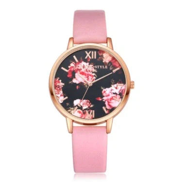 Elegant rose gold women's watch with leather strap and love heart design