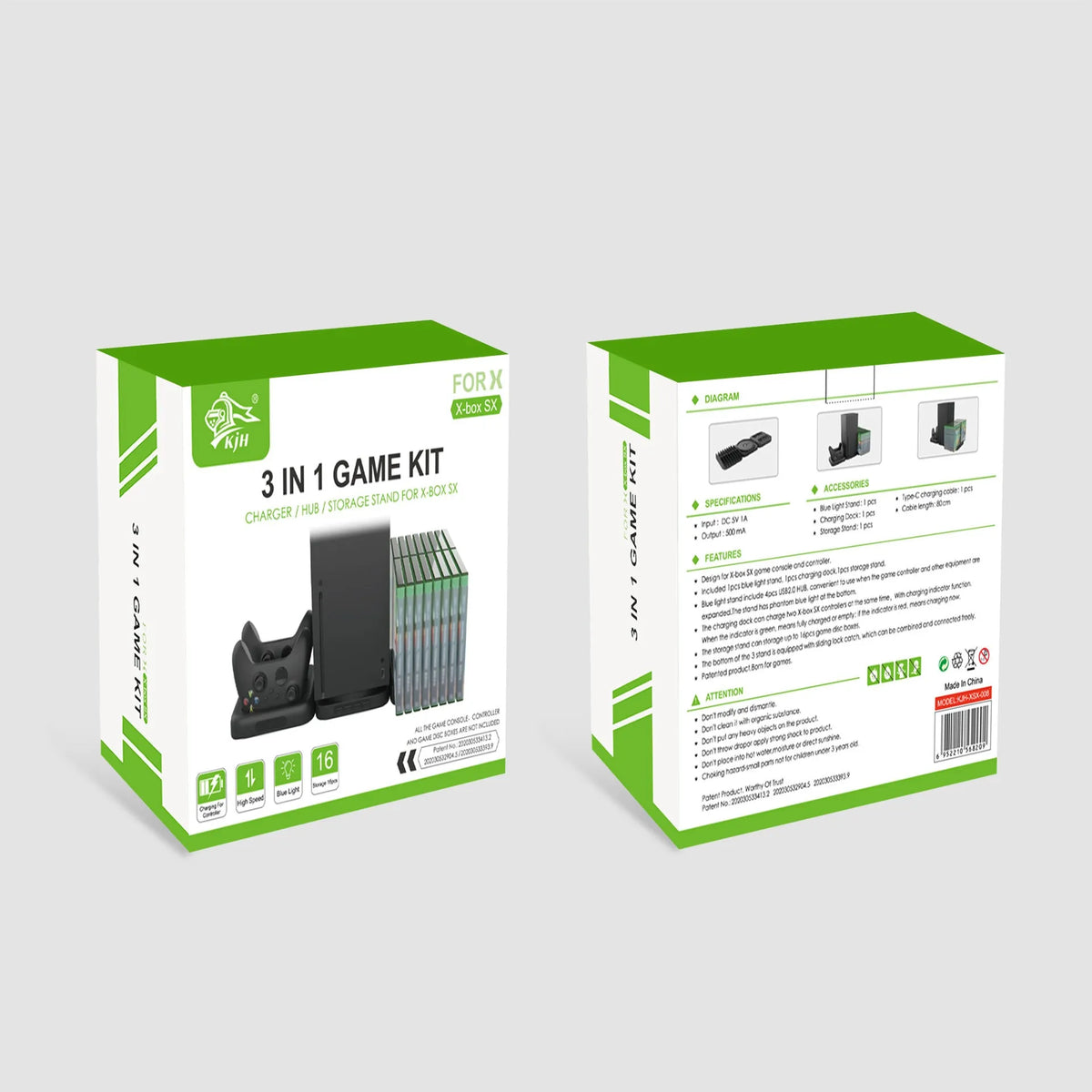 Xbox Series X three-in-one set with main unit base, controller charging station and game disc storage rack in black