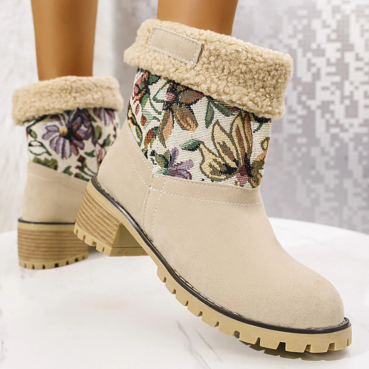 Elegant floral embroidered snow boots in various colors and sizes for women