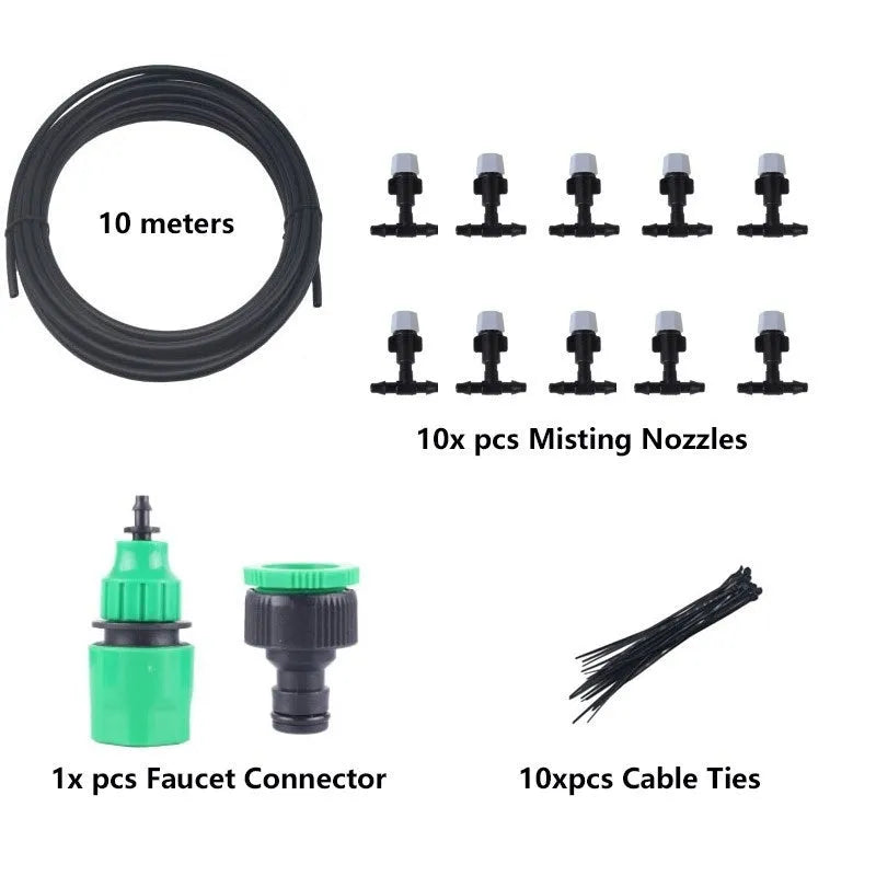 10-metre micro spray irrigation hose system with 10 spray nozzles for garden watering