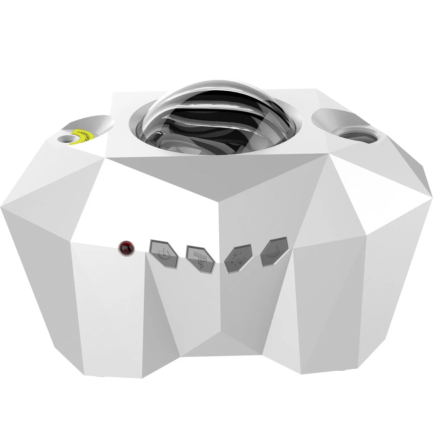 Black and white LED Dream Aurora Borealis light projector with remote control on a table