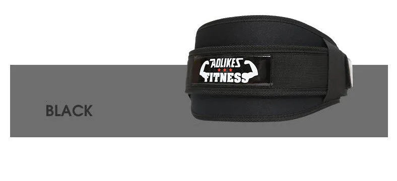 Black nylon fitness weightlifting waistband shown on a mannequin, with Red and Yellow colour options available.