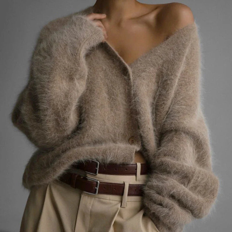 Stylish V-Neck Button-Up Cardigan Sweater for Women