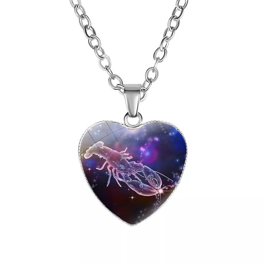 Women's Zodiac Heart Pendant Necklace with constellation design