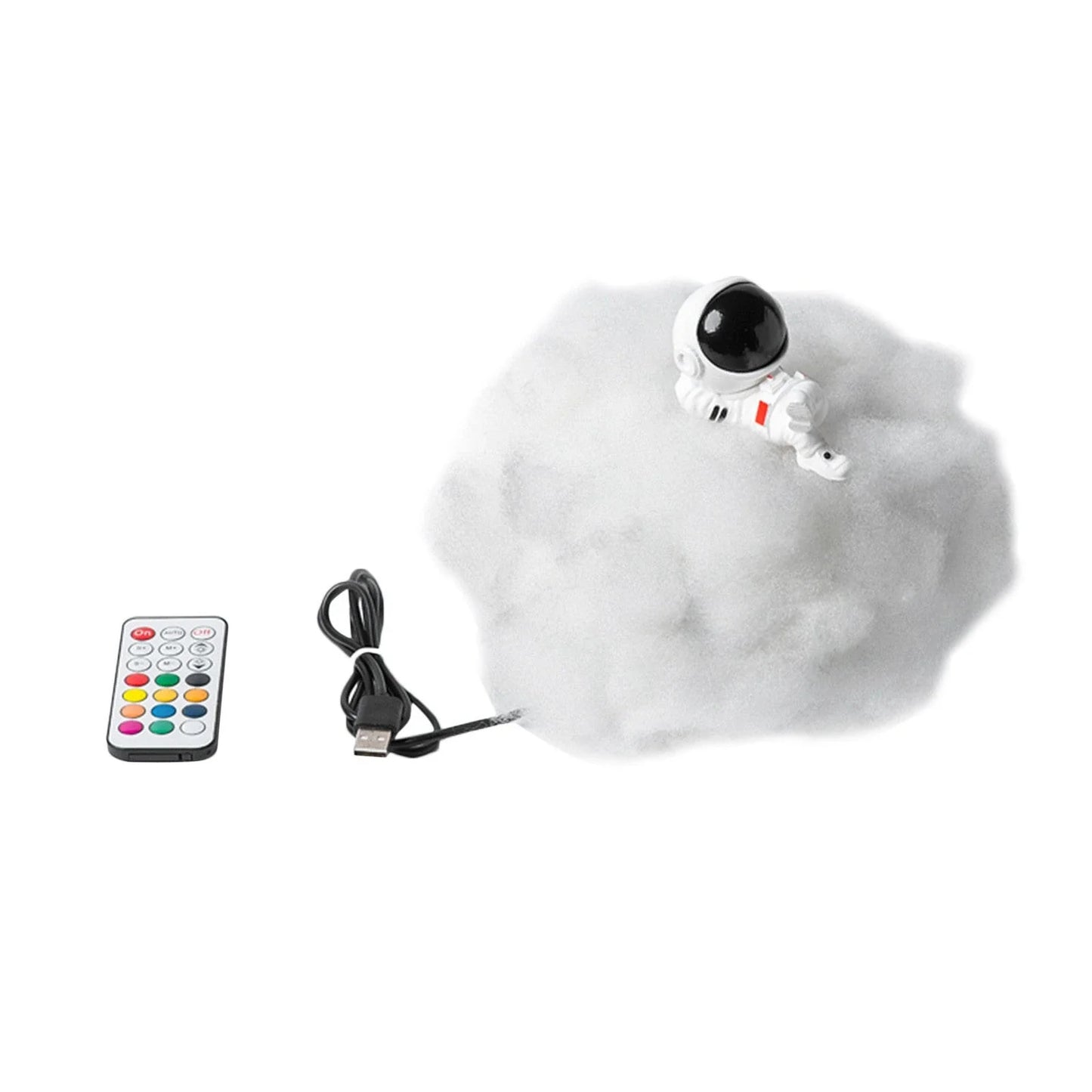 Enchanting cloud-inspired astronaut lamp with a rainbow-like glow, creating a mesmerising and whimsical atmosphere.